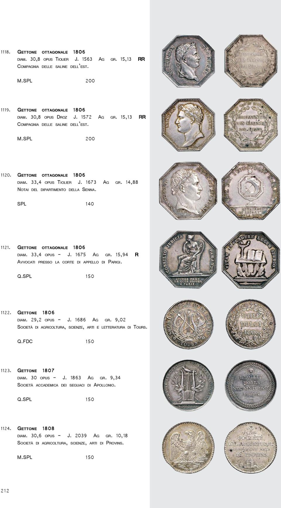 15,94 R AVVOCATI PRESSO LA CORTE DI APPELLO DI PARIGI. 1121. GETTONE DIAM. 29,2 OPUS - J. 1686 AG GR. 9,02 SOCIETÀ DI AGRICOLTURA, SCIENZE, ARTI E LETTERATURA DI TOURS. 1122. GETTONE Q.