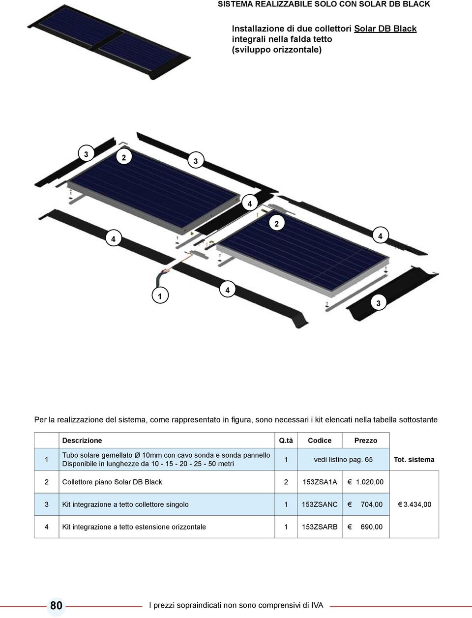 6 Tot. sistema Collettore piano Solar DB Black ZSAA.00,00 Kit integrazione a tetto collettore singolo ZSANC 70,00.