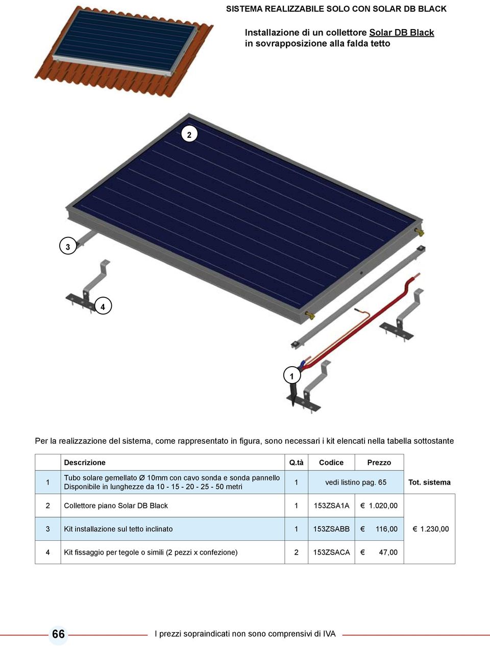 sistema Collettore piano Solar DB Black ZSAA.00,00 Kit installazione sul tetto inclinato ZSABB 6,00.