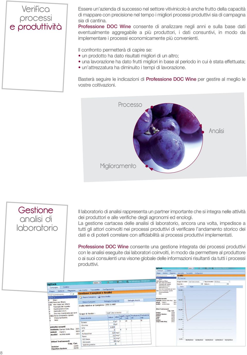 Professione DOC Wine consente di analizzare negli anni e sulla base dati eventualmente aggregabile a più produttori, i dati consuntivi, in modo da implementare i processi economicamente più