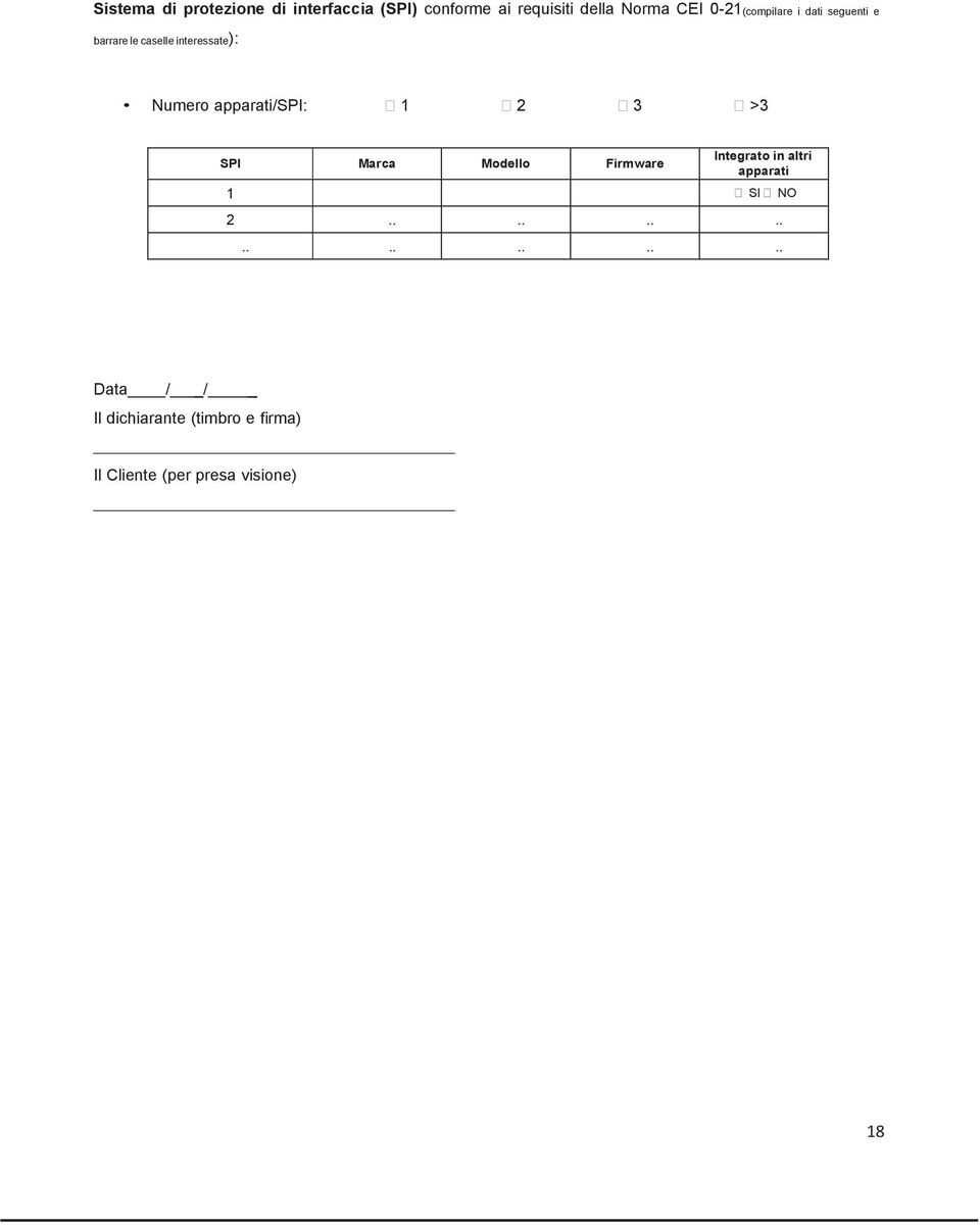 apparati/spi: 1 2 3 >3 SPI Marca Modello Firmware Integrato in altri apparati 1 SI