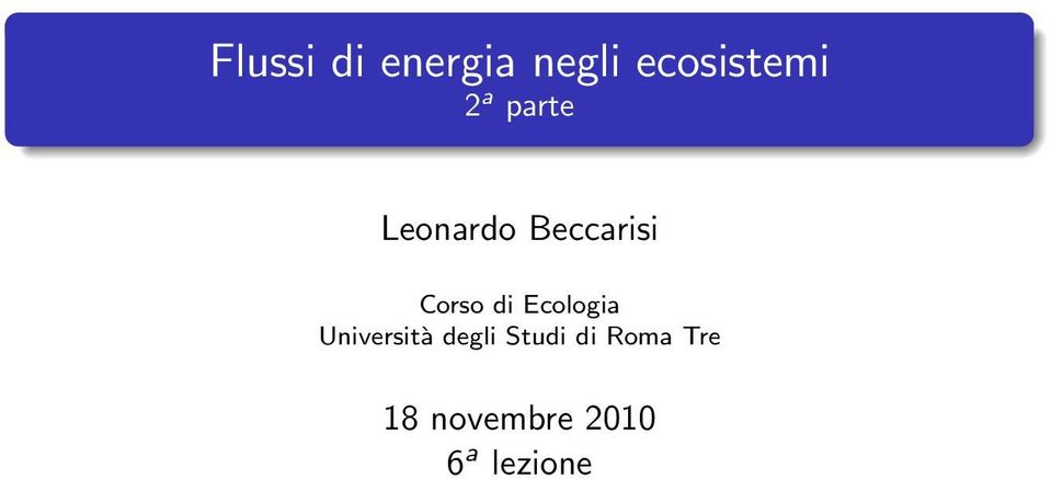 Ecologia Università degli Studi di