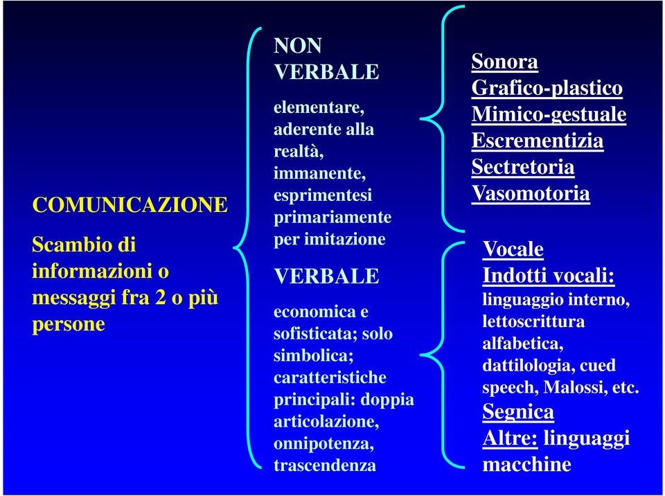 articolazione, onnipotenza, trascendenza Sonora Grafico-plastico Mimico-gestuale Escrementizia Sectretoria Vasomotoria Vocale