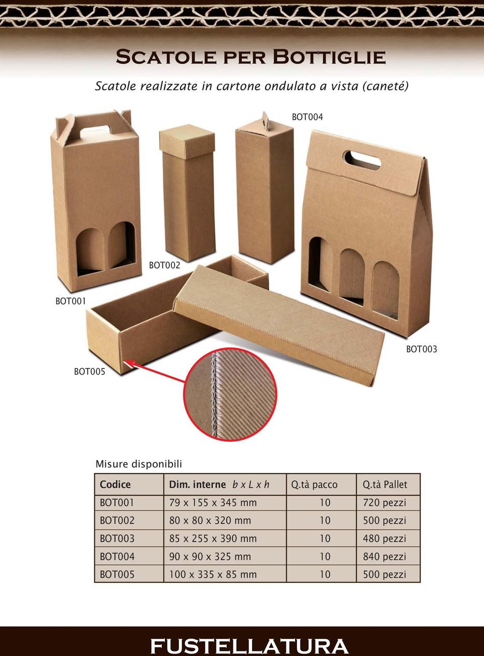 tà Pallet BOT001 79 x 155 x 345 mm 10 720 pezzi BOT002 80 x 80 x 320 mm 10 500 pezzi BOT003 85 x