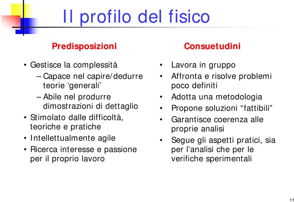 per il proprio lavoro Consuetudini Lavora in gruppo Affronta e risolve problemi poco definiti Adotta una metodologia Propone