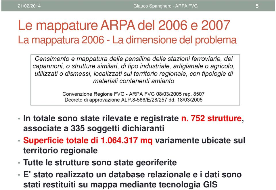 752 strutture, associate a 335 soggetti dichiaranti Superficie totale di 1.064.