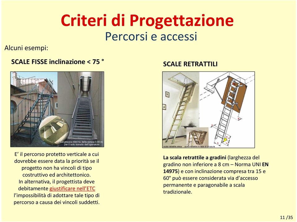 In alternativa, il progettista deve debitamente giustificare nell ETC l impossibilitàdi adottare tale tipo di percorso a causa dei vincoli suddetti.