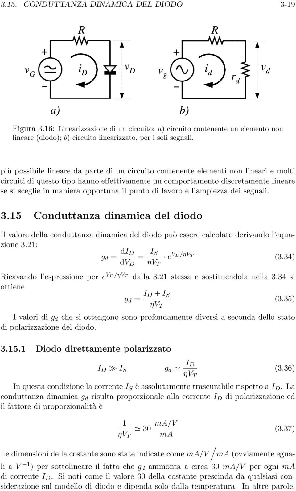 opportuna il punto di lavoro e l ampiezza dei segnali. 3.15 Conduttanza dinamica del diodo Il valore della conduttanza dinamica del diodo può essere calcolato derivando l equazione 3.