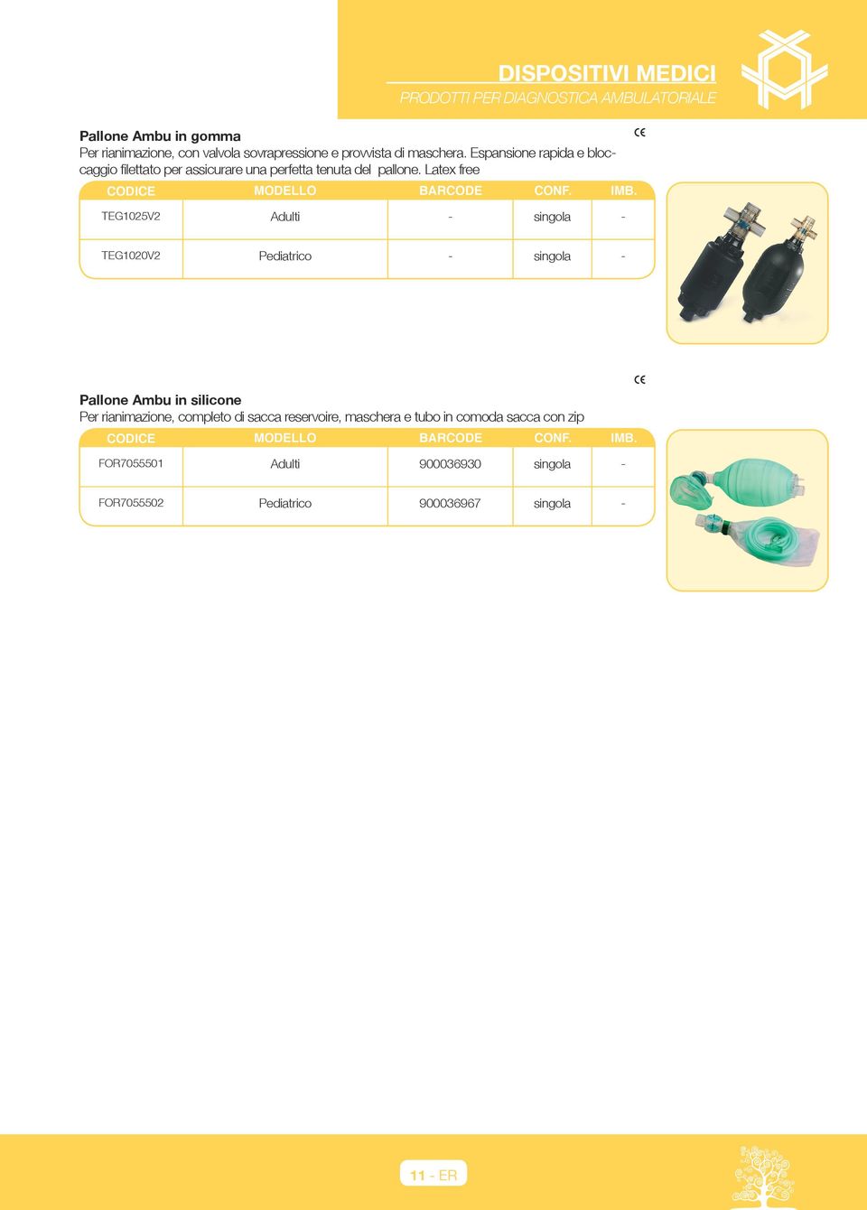 Latex free TEG1025V2 Adulti - singola - TEG1020V2 Pediatrico - singola - Pallone Ambu in silicone Per