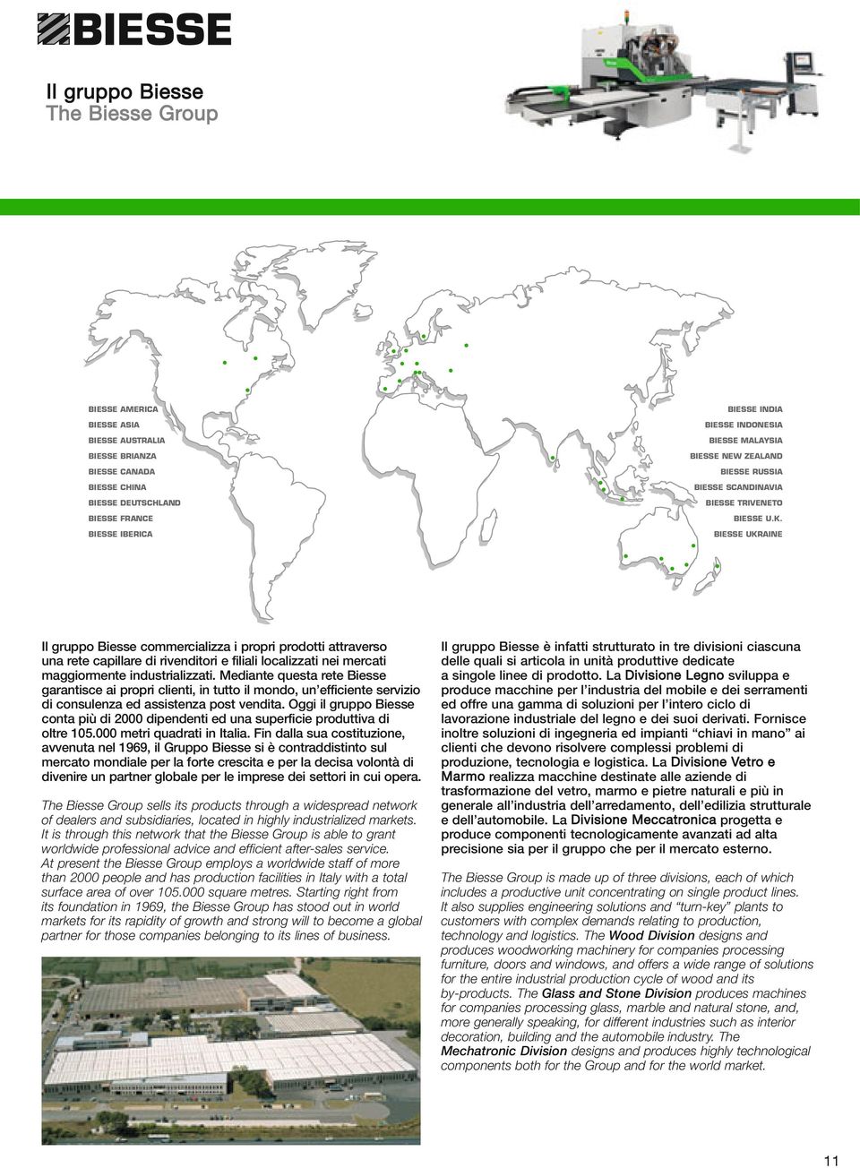 BIESSE UKRAINE Il gruppo Biesse commercializza i propri prodotti attraverso una rete capillare di rivenditori e filiali localizzati nei mercati maggiormente industrializzati.