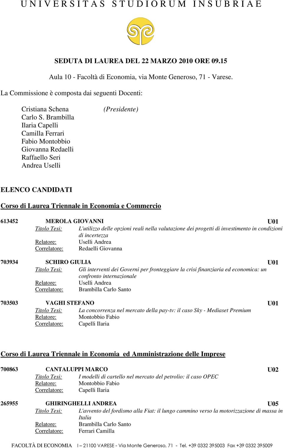 GIOVANNI U01 Titolo Tesi: L'utilizzo delle opzioni reali nella valutazione dei progetti di investimento in condizioni di incertezza Relatore: Uselli Andrea Correlatore: Redaelli Giovanna 703934