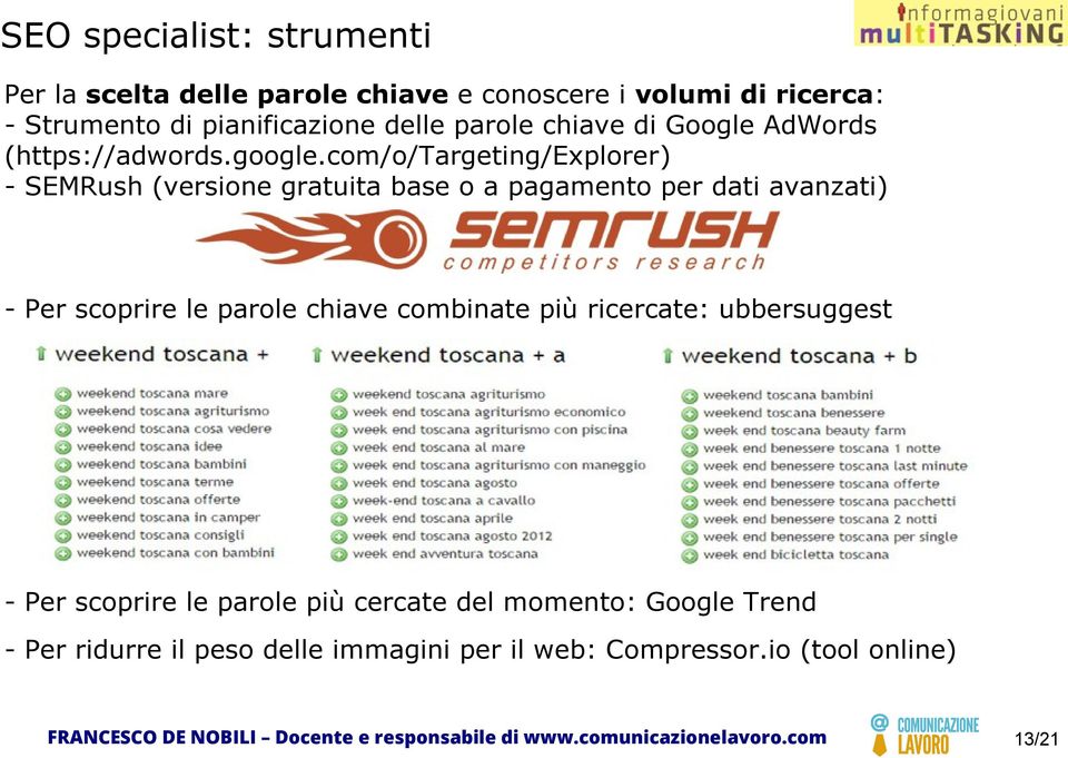 com/o/targeting/explorer) - SEMRush (versione gratuita base o a pagamento per dati avanzati) - Per scoprire le parole