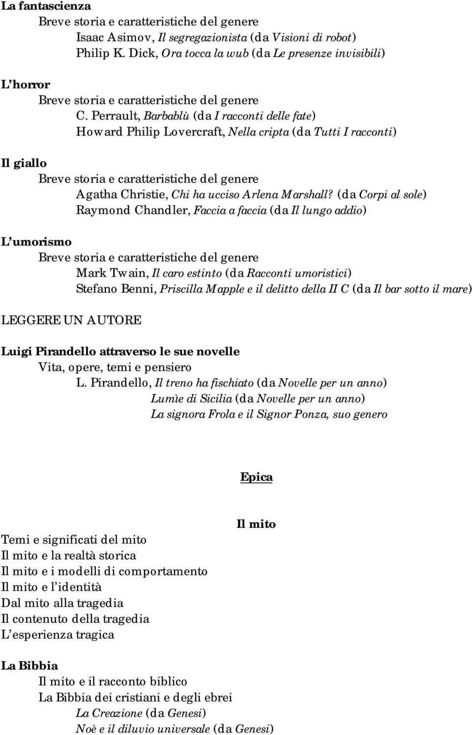 (da Corpi al sole) Raymond Chandler, Faccia a faccia (da Il lungo addio) L umorismo Mark Twain, Il caro estinto (da Racconti umoristici) Stefano Benni, Priscilla Mapple e il delitto della II C (da Il