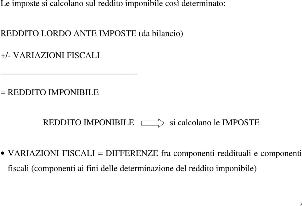 si calcolano le IMPOSTE VARIAZIONI FISCALI = DIFFERENZE fra componenti reddituali e