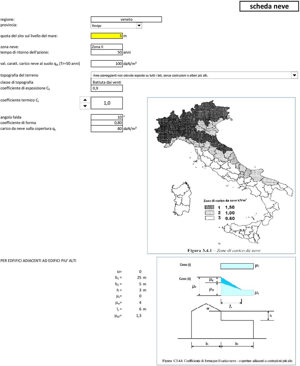 di esposizione C E 0,9 Aree pianeggianti non ostruite esposte su tutti i lati, senza costruzioni o alberi più alti.