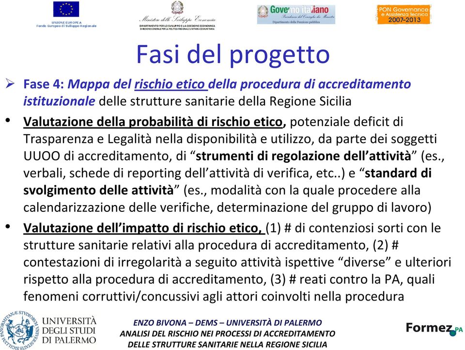 attività (es., verbali, schede di reporting dell attività di verifica, etc..) e standard di svolgimento delle attività (es.