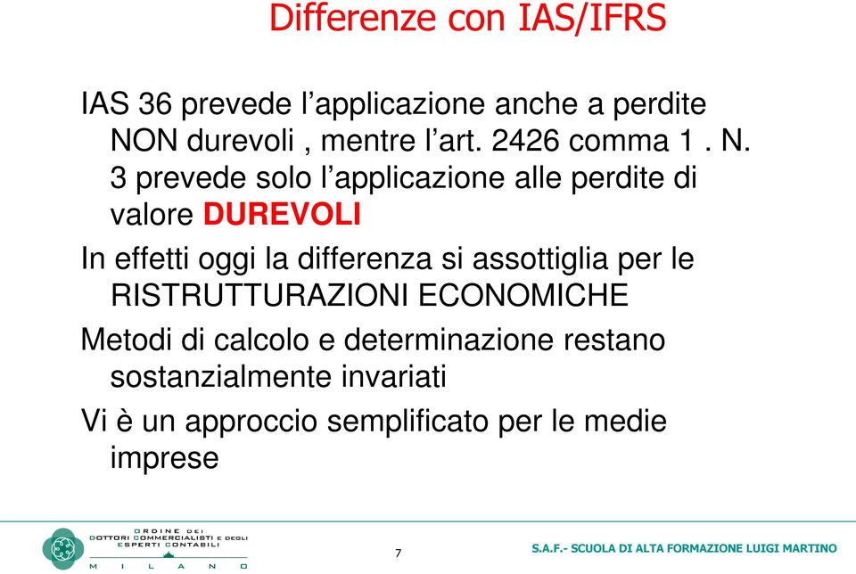 3 prevede solo l applicazione alle perdite di valore DUREVOLI In effetti oggi la differenza si