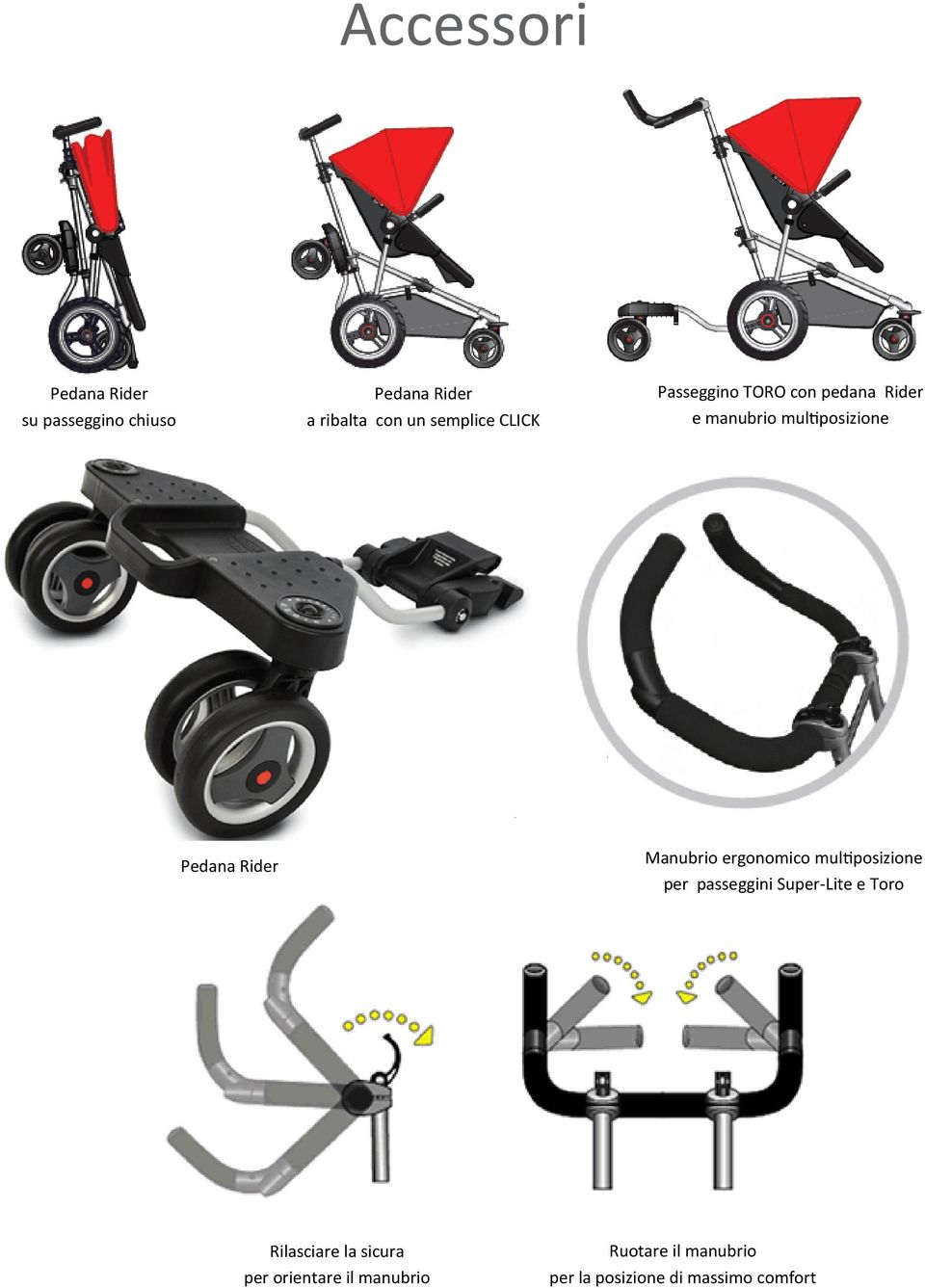 Manubrio ergonomico mul posizione per passeggini Super-Lite e Toro Rilasciare la