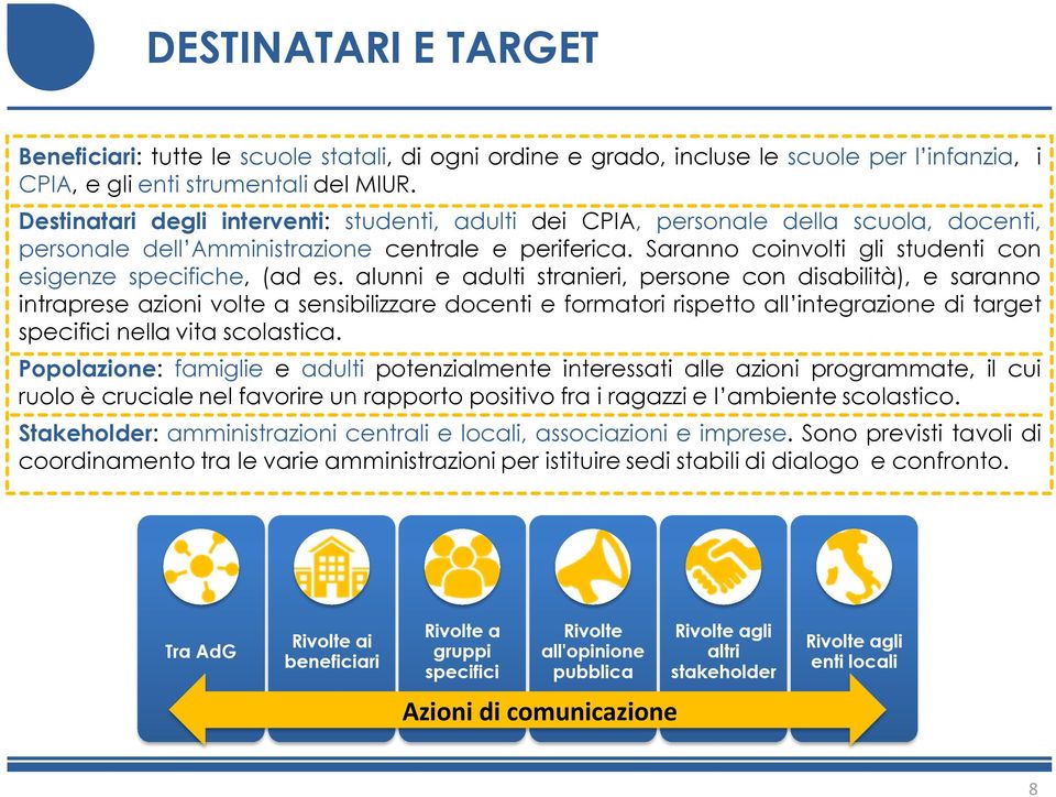 Saranno coinvolti gli studenti con esigenze specifiche, (ad es.