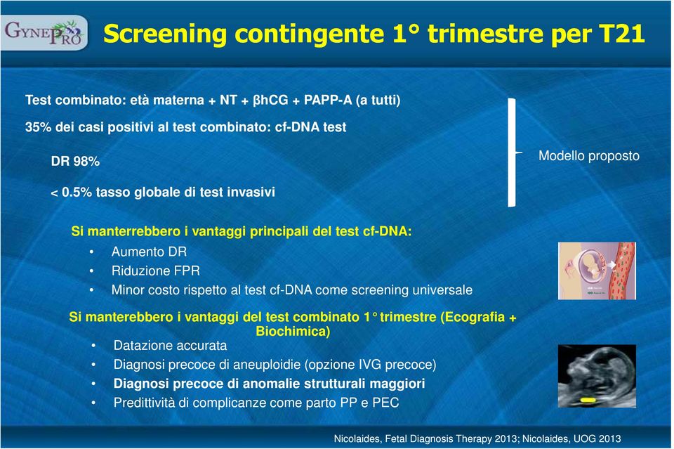 5% tasso globale di test invasivi Si manterrebbero i vantaggi principali del test cf-dna: Aumento DR Riduzione FPR Minor costo rispetto al test cf-dna come screening