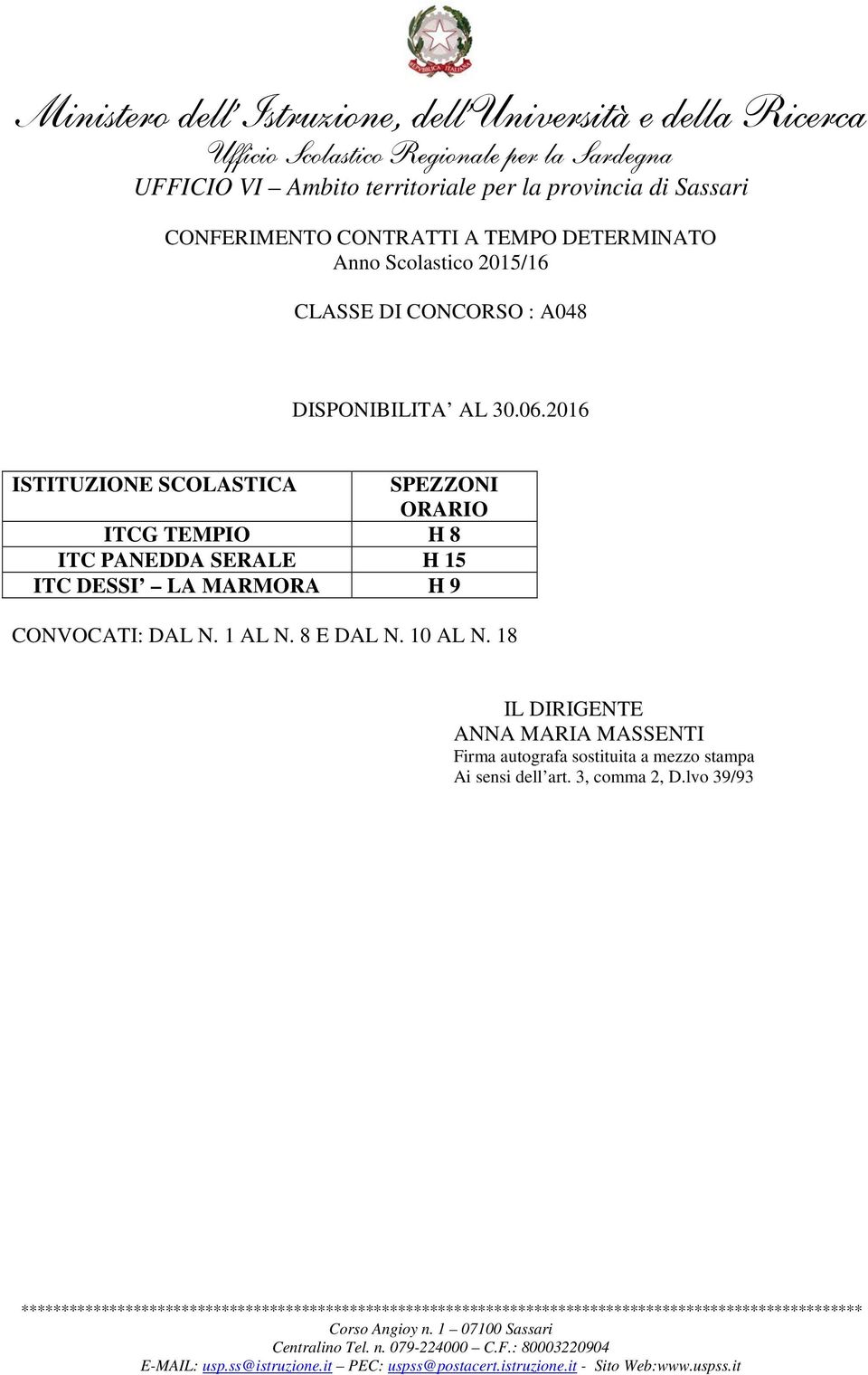 206 SPEZZONI ITCG TEMPIO H 8 ITC PANEDDA SERALE