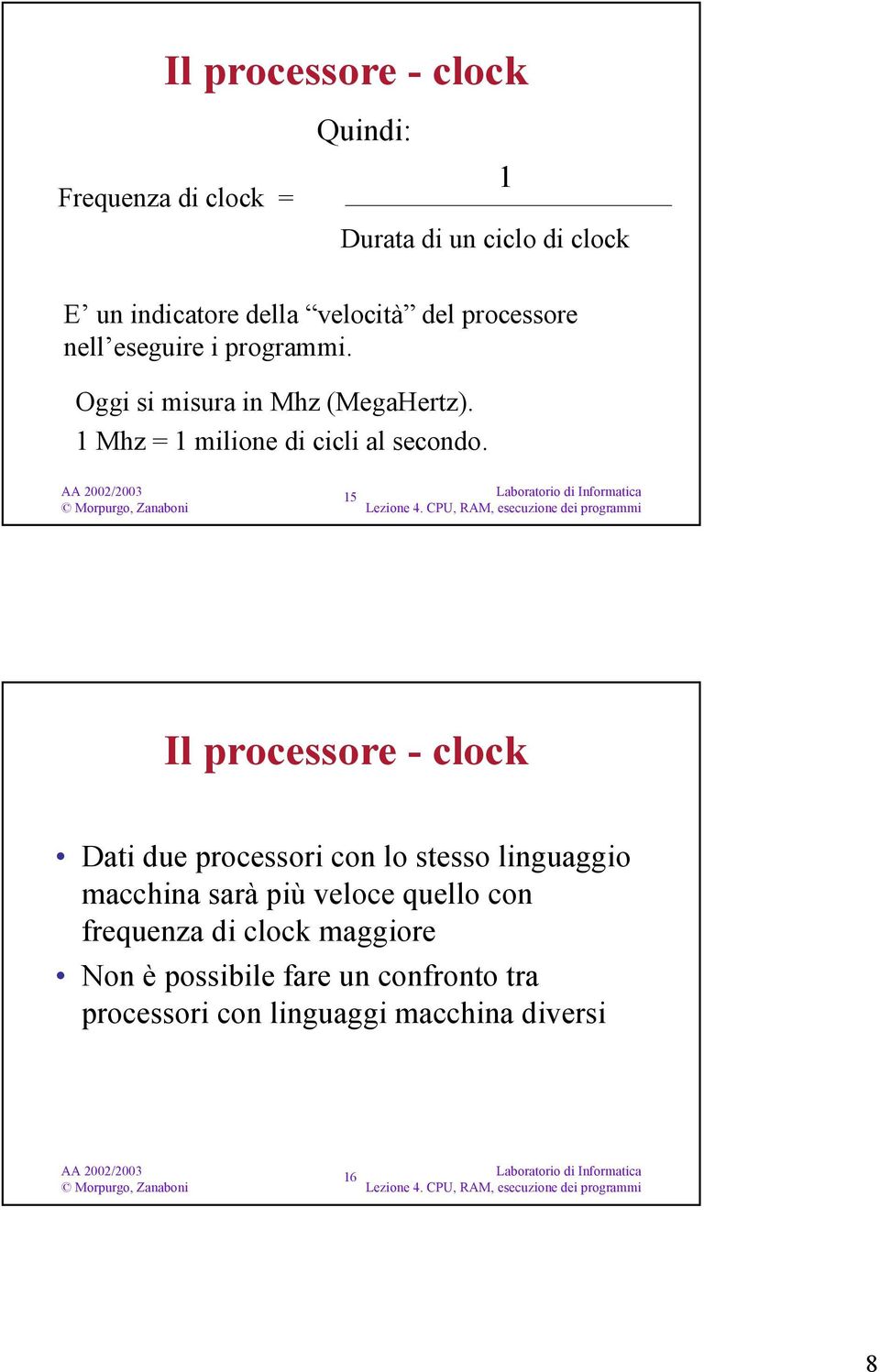 1 Mhz = 1 milione di cicli al secondo.