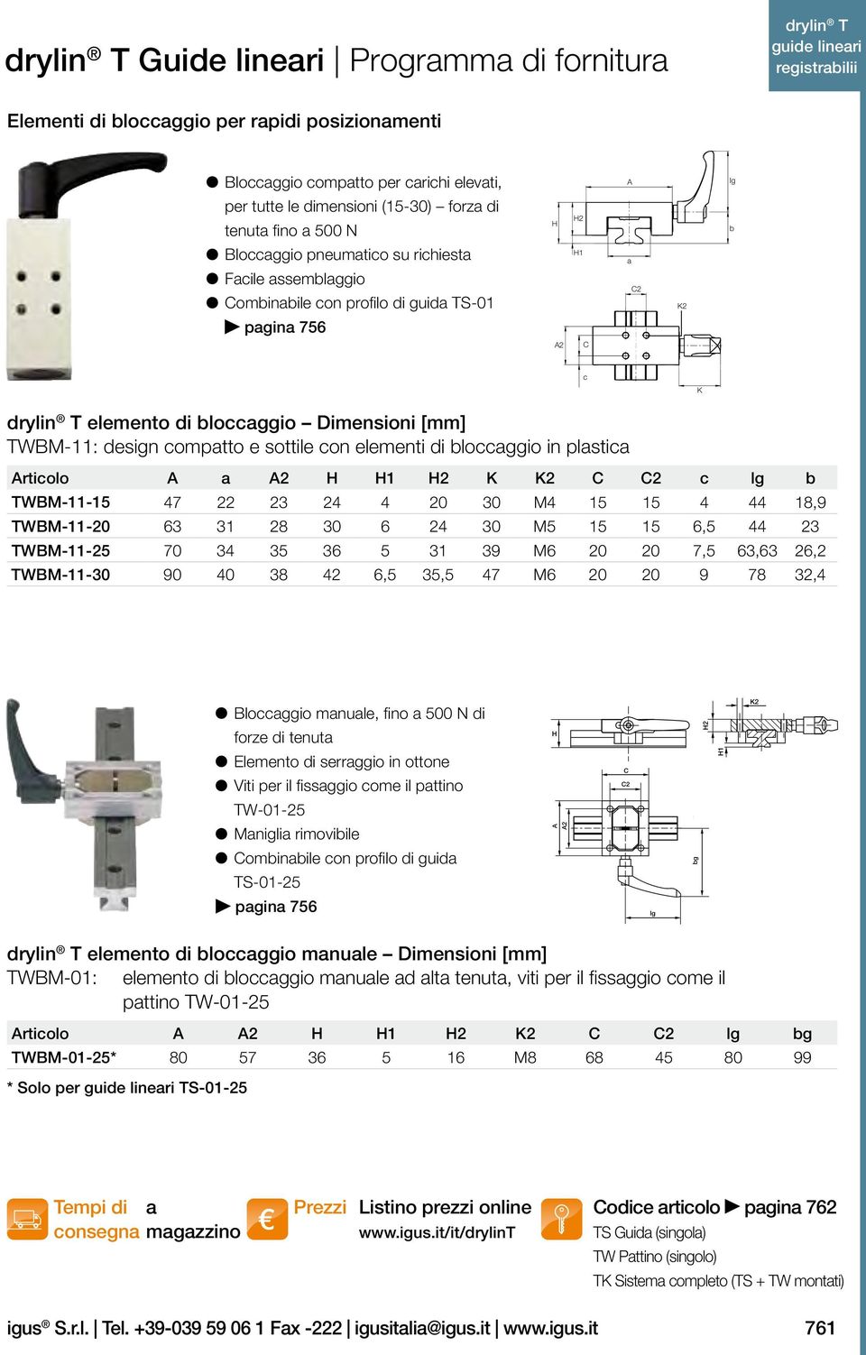 compatto e sottile con elementi di bloccaggio in plastica rticolo a 2 1 2 K c lg b TWBM-11-15 47 22 23 24 4 20 30 M4 15 15 4 44 18,9 TWBM-11-20 63 31 28 30 6 24 30 M5 15 15 6,5 44 23 TWBM-11-25 70 34