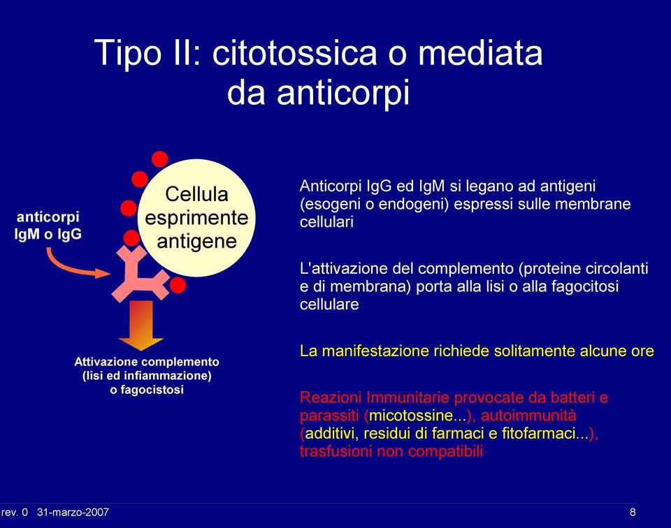 fagocitosi cellulare Attivazione complemento (lisi ed infiammazione) o fagocistosi La manifestazione richiede solitamente alcune ore Reazioni