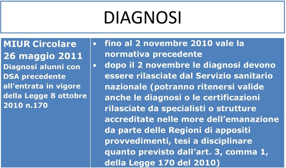 nazionale (potranno ritenersi valide anche le diagnosi o le certificazioni rilasciate da specialisti o strutture accreditate nelle more