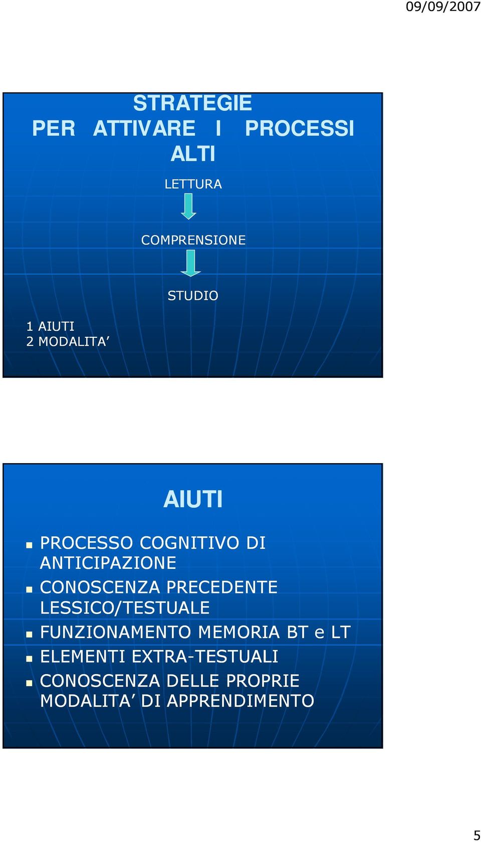 PRECEDENTE LESSICO/TESTUALE FUNZIONAMENTO MEMORIA BT e LT ELEMENTI