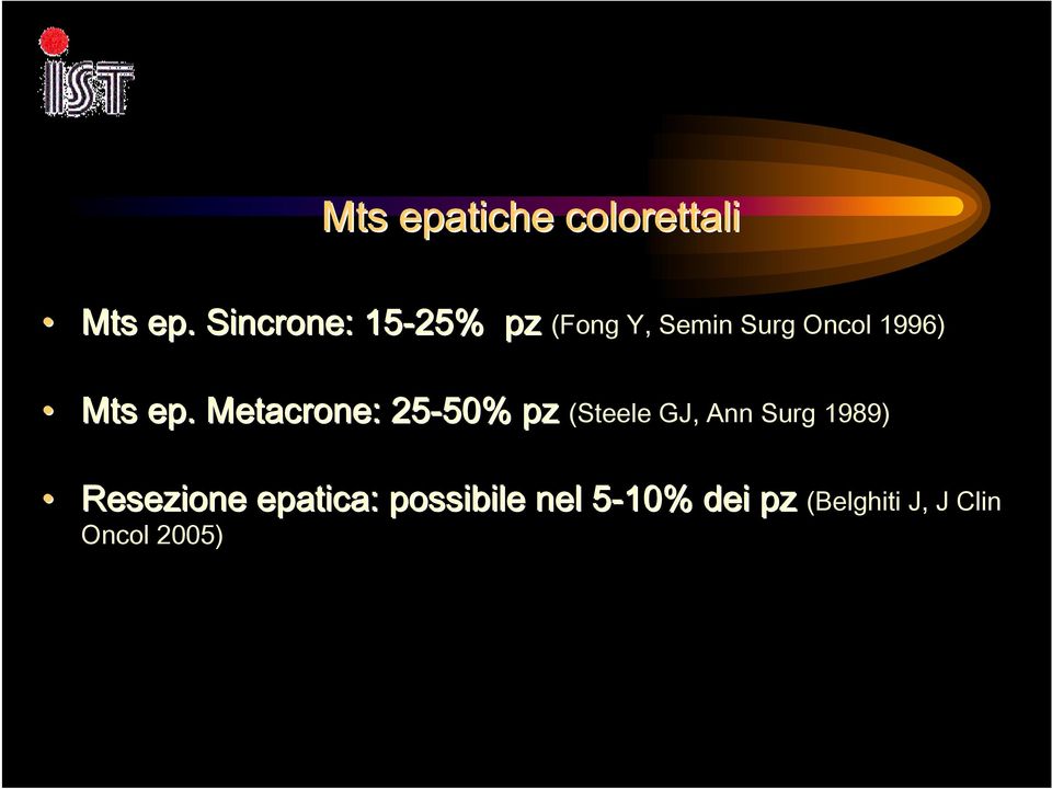 Metacrone: : 25-50% 50% pz pz (Fong Y, Semin Surg Oncol