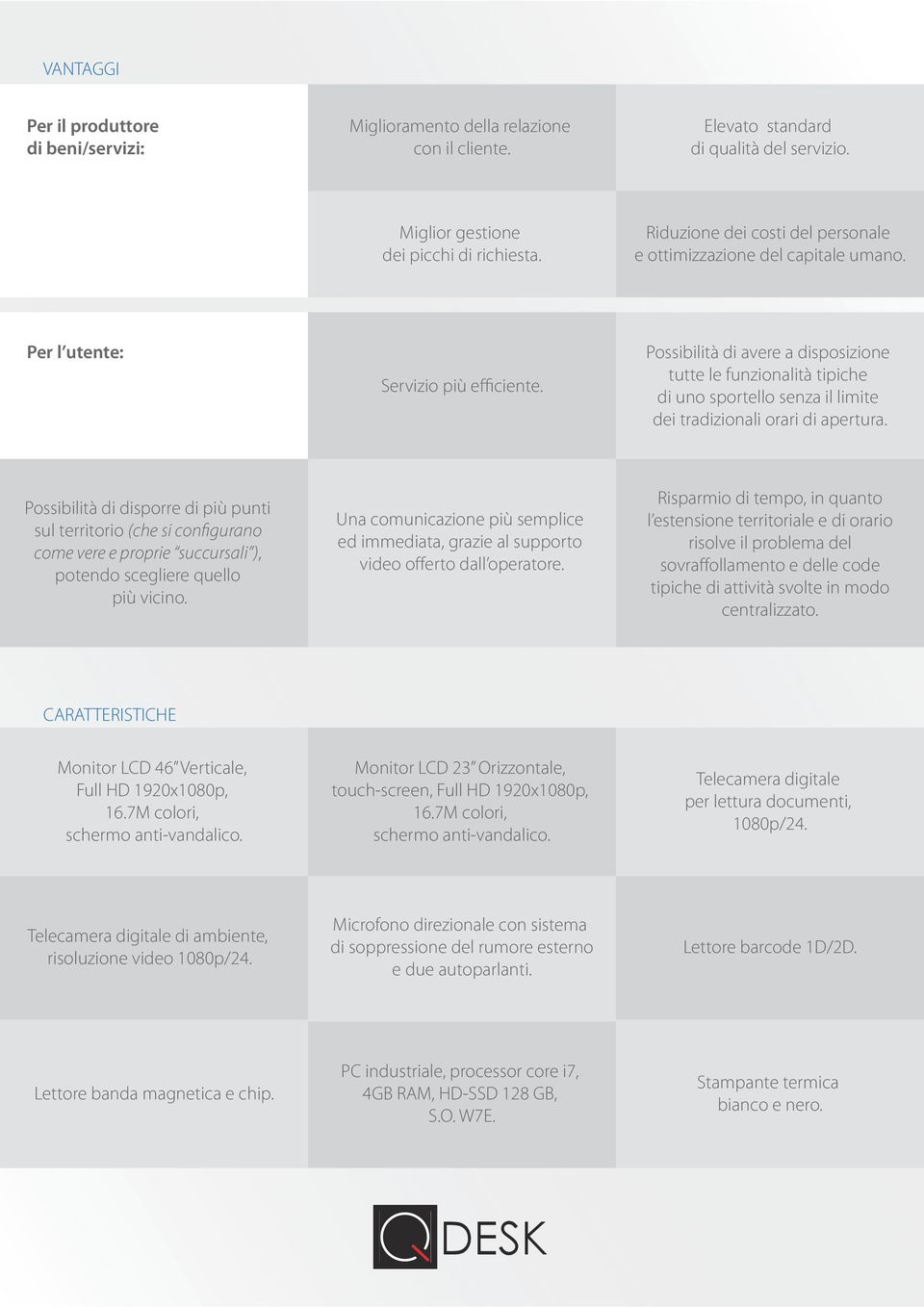 Possibilità di avere a disposizione tutte le funzionalità tipiche di uno sportello senza il limite dei tradizionali orari di apertura.