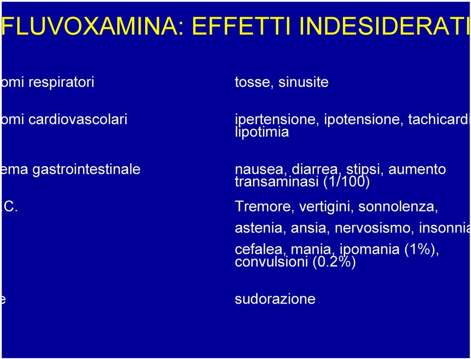 te tosse, sinusite ipertensione, ipotensione, tachicardia, lipotimia nausea, diarrea,