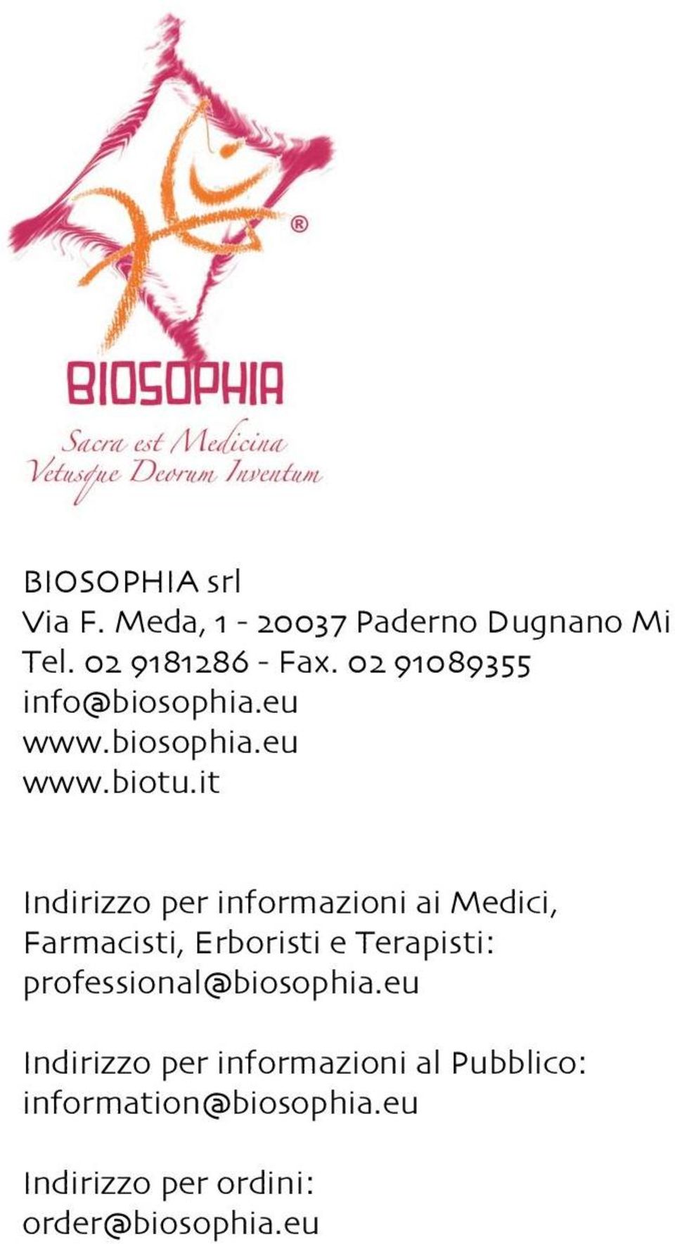 it Indirizzo per informazioni ai Medici, Farmacisti, Erboristi e Terapisti:
