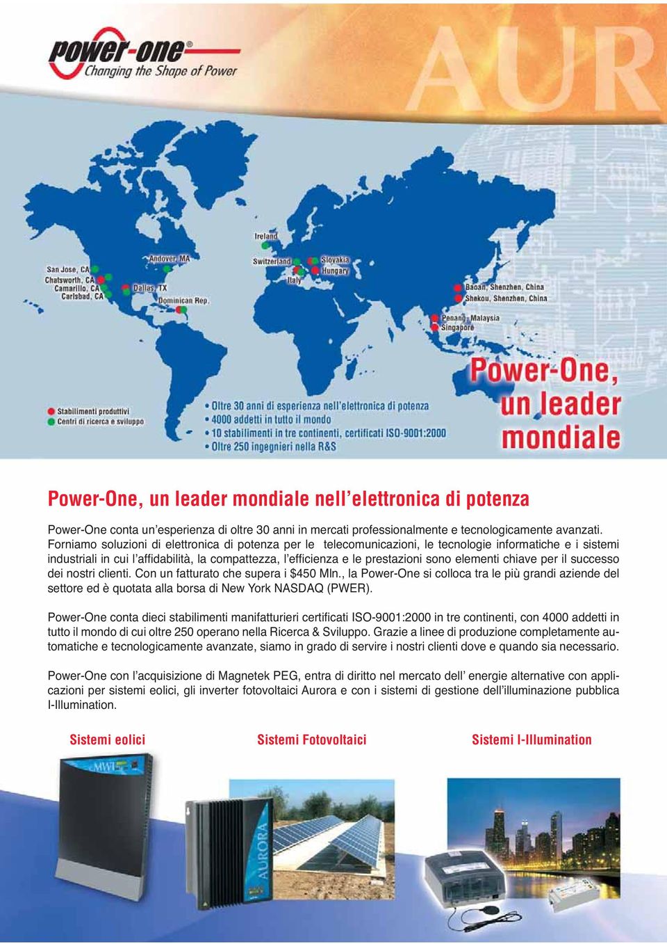 elementi chiave per il successo dei nostri clienti. Con un fatturato che supera i $450 Mln.