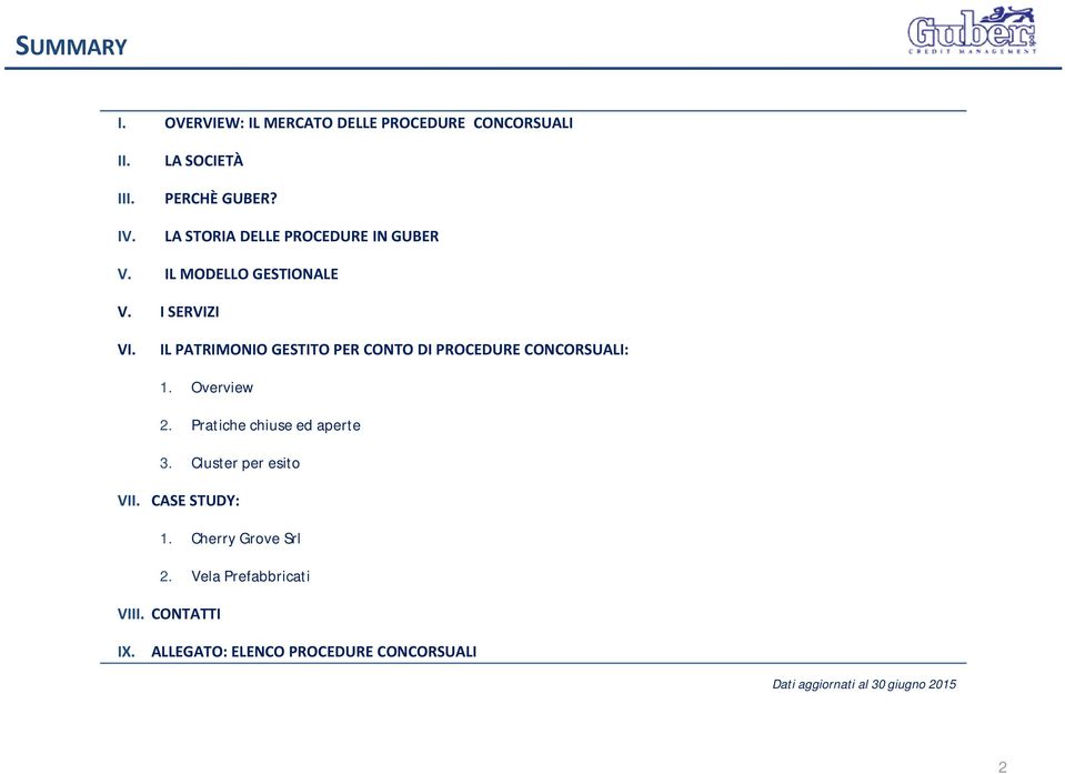 IL PATRIMONIO GESTITO PER CONTO DI PROCEDURE CONCORSUALI: 1. Overview 2. Pratiche chiuse ed aperte 3.