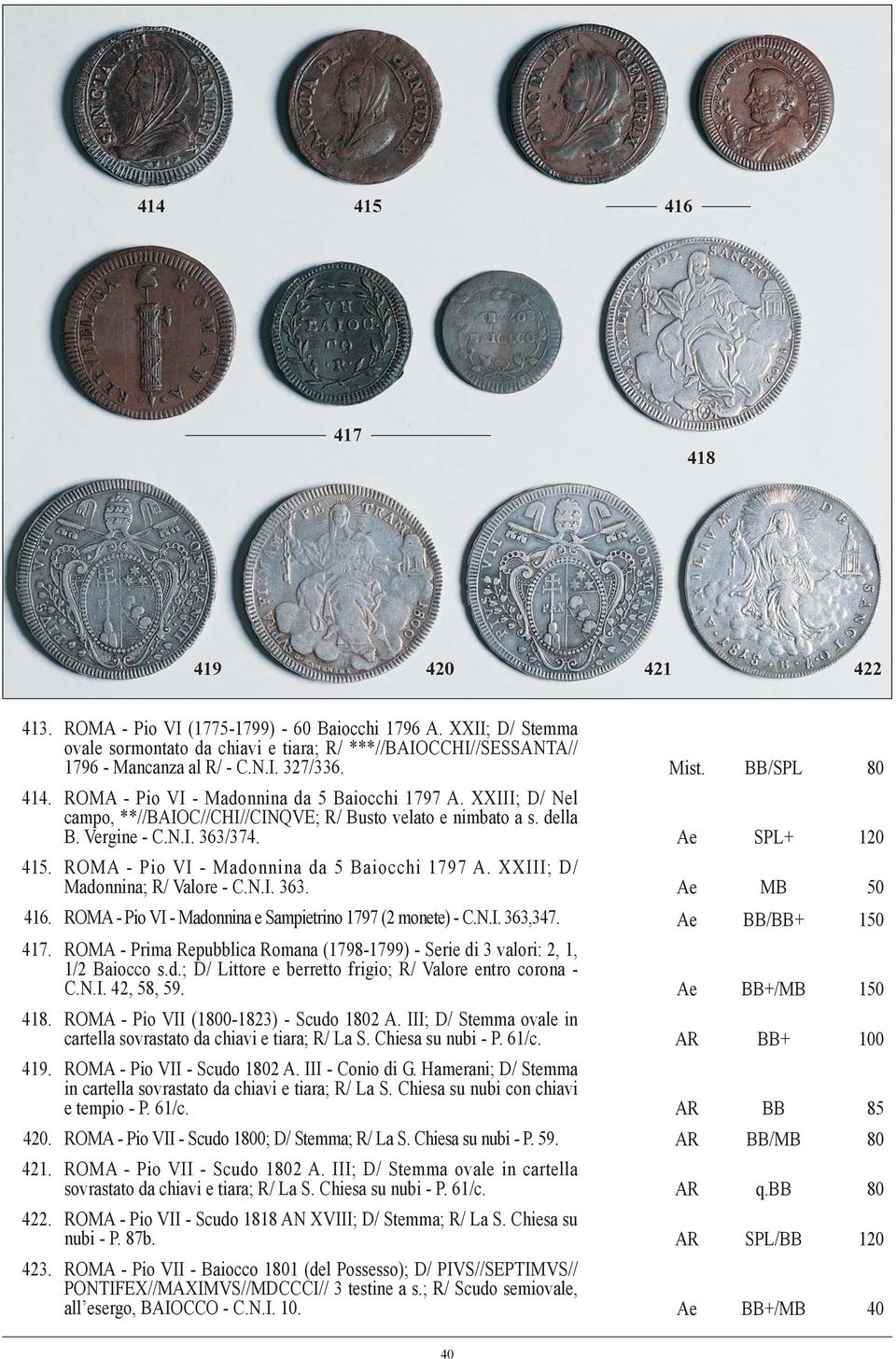 ROMA - Pio VI - Madonnina da 5 Baiocchi 1797 A. XXIII; D/ Madonnina; R/ Valore - C.N.I. 363. Ae MB 50 416. ROMA - Pio VI - Madonnina e Sampietrino 1797 (2 monete) - C.N.I. 363,347. Ae BB/BB+ 150 417.
