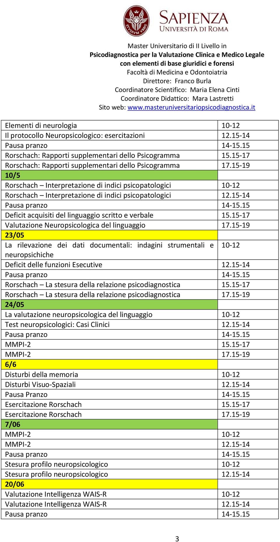 15-17 Valutazione Neuropsicologica del linguaggio 17.15-19 23/05 La rilevazione dei dati documentali: indagini strumentali e 10-12 neuropsichiche Deficit delle funzioni Esecutive 12.