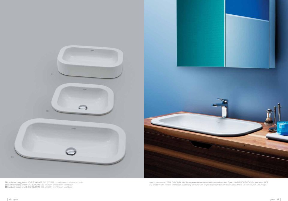 lavabo incasso cm 70 GLZ 69x38/IN GLZ 69x38/IN cm 70 inset washbasin lavabo incasso cm 70 GLZ 69x38/IN.