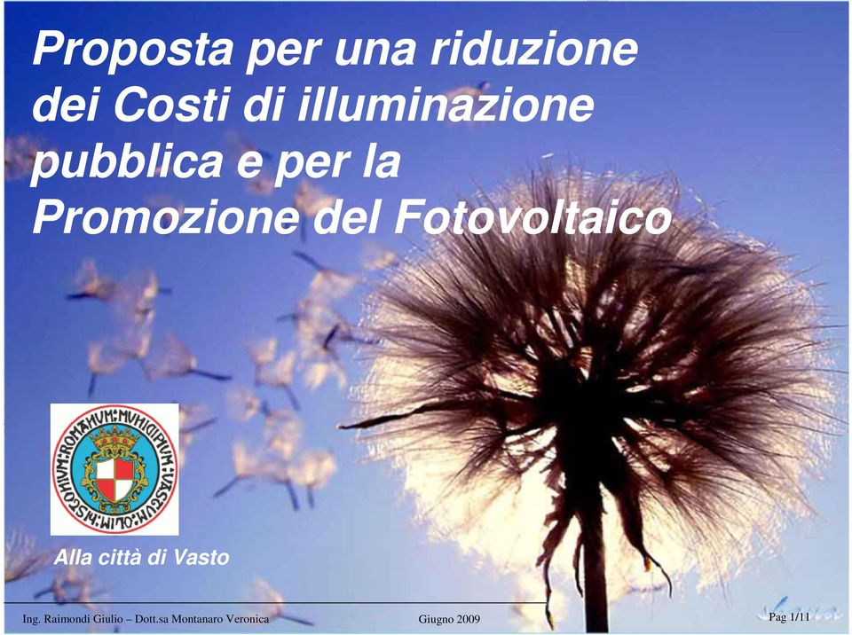 del Fotovoltaico Alla città di Vasto Ing.