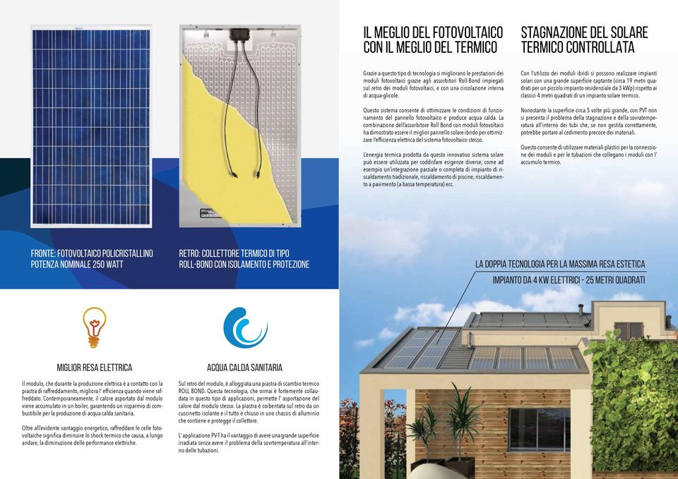 Questo sistema consente di ottimizzare le condizioni di funzionamento del pannello fotovoltaico e produce acqua calda.