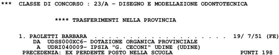 .................. 19/ 7/51 (FE) DA UDSS000XC6- DOTAZIONE ORGANICA