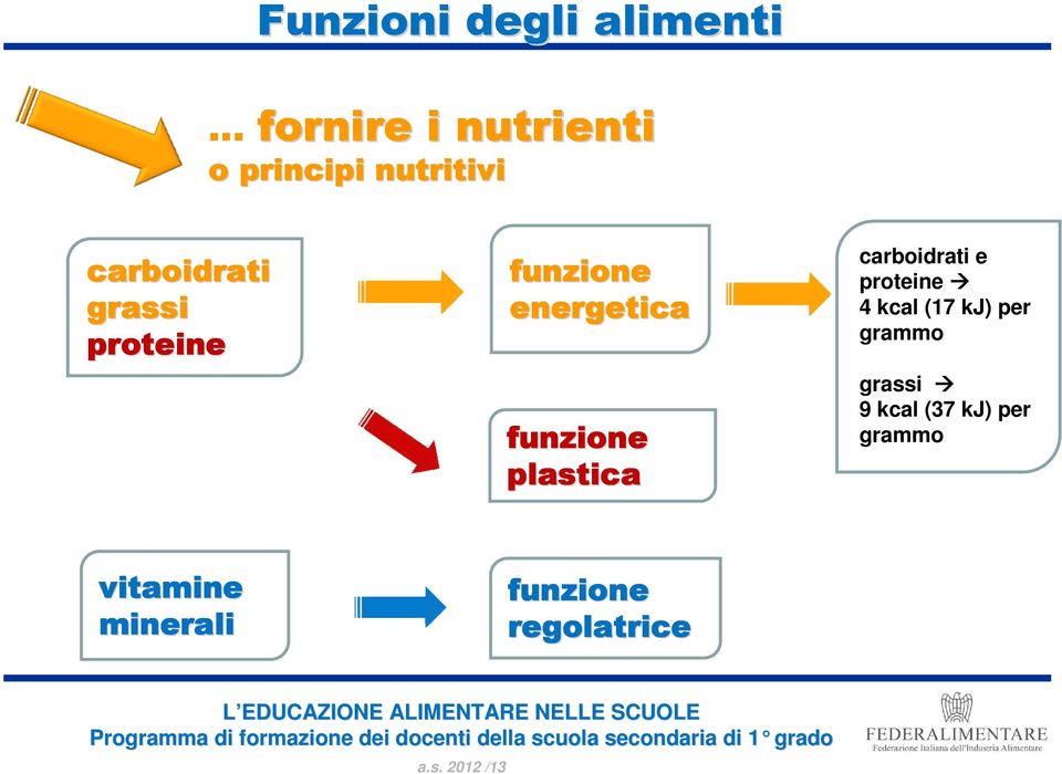 funzione plastica carboidrati e proteine 4 kcal (17 kj) per