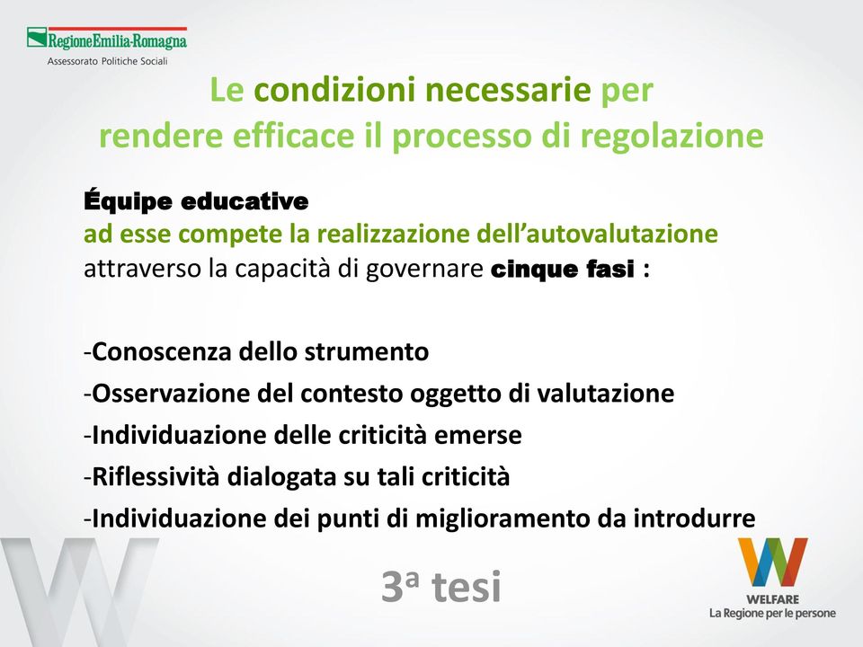 -Conoscenza dello strumento -Osservazione del contesto oggetto di valutazione -Individuazione delle