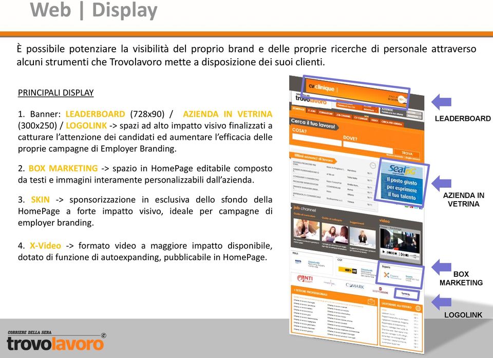 Banner: LEADERBOARD (728x90) / AZIENDA IN VETRINA (300x250) / LOGOLINK -> spazi ad alto impatto visivo finalizzati a catturare l attenzione dei candidati ed aumentare l efficacia delle proprie