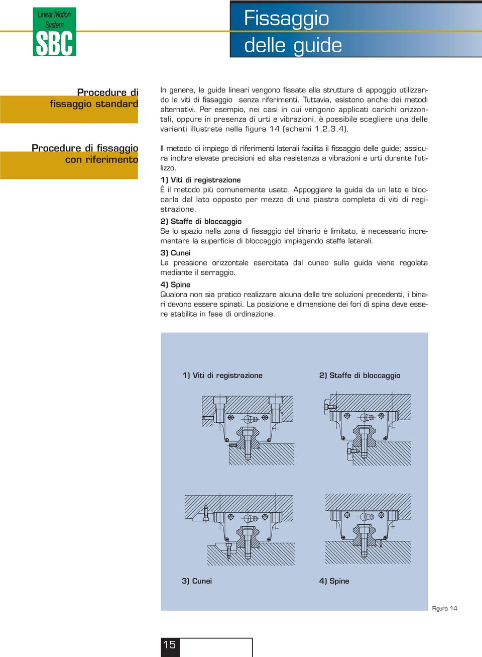 Per esempio, nei casi in cui vengono applicati carichi orizzontali, oppure in presenza di urti e vibrazioni, è possibile scegliere una delle varianti illustrate nella figura 14 (schemi 1,2,3,4).