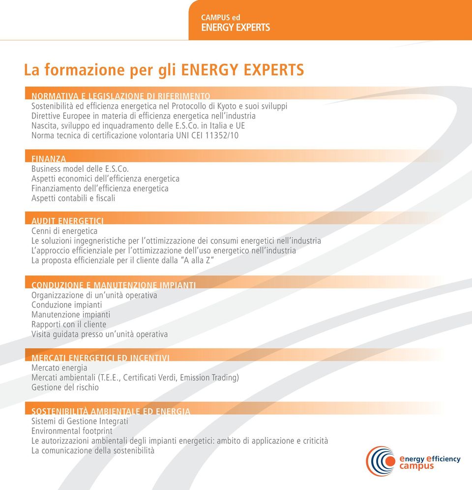 in Italia e UE Norma tecnica di certificazione volontaria UNI CEI 11352/10 Business model delle E.S.Co.