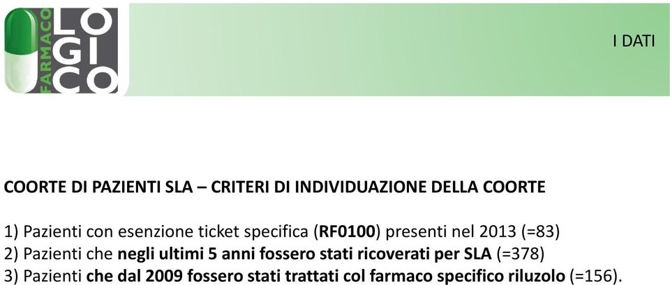 Pazienti che negli ultimi 5 anni fossero stati ricoverati per SLA (=378) 3)