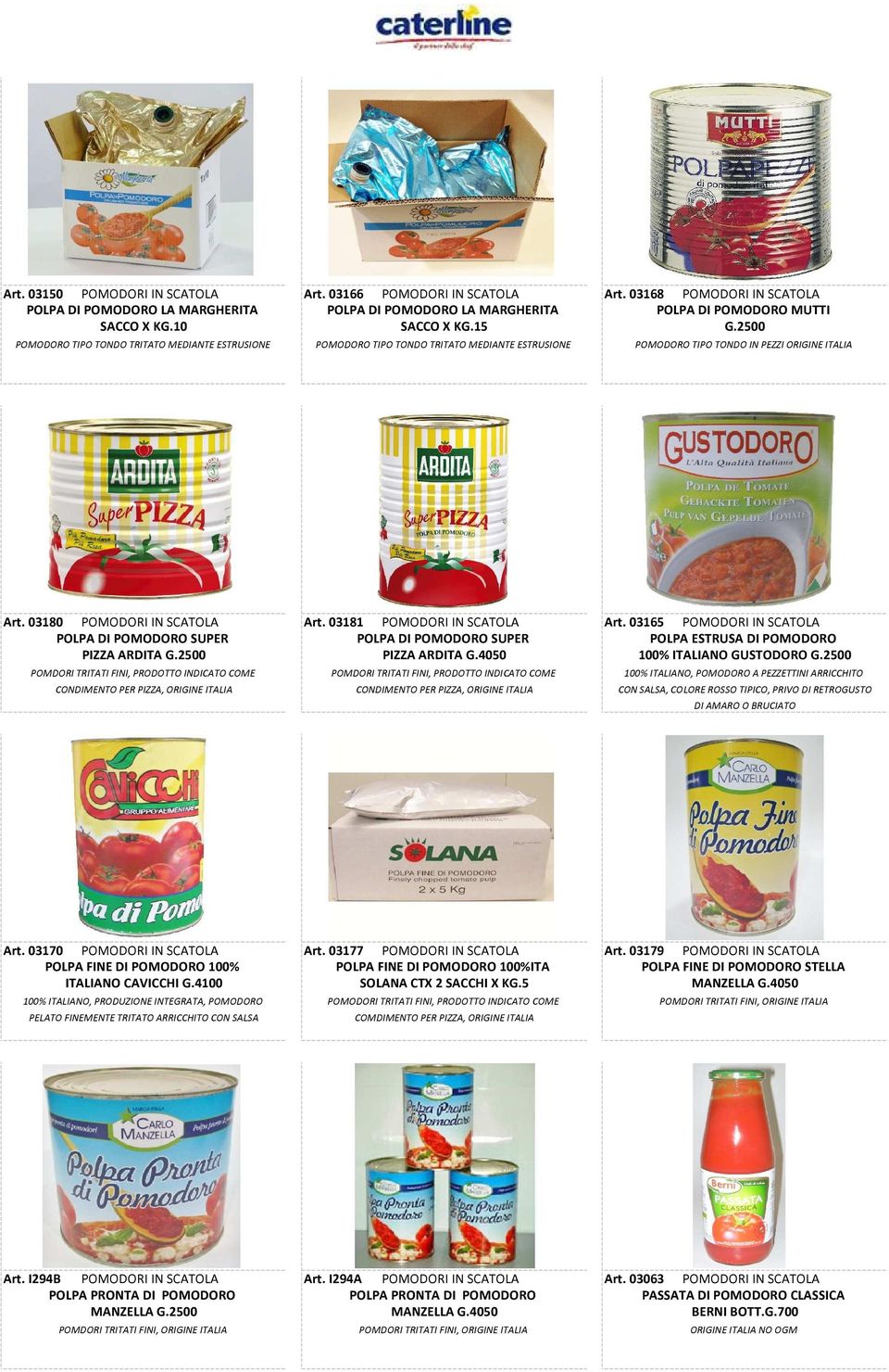 03181 POMODORI IN SCATOLA Art. 03165 POMODORI IN SCATOLA POLPA DI POMODORO SUPER POLPA DI POMODORO SUPER POLPA ESTRUSA DI POMODORO PIZZA ARDITA G.2500 PIZZA ARDITA G.4050 100% ITALIANO GUSTODORO G.