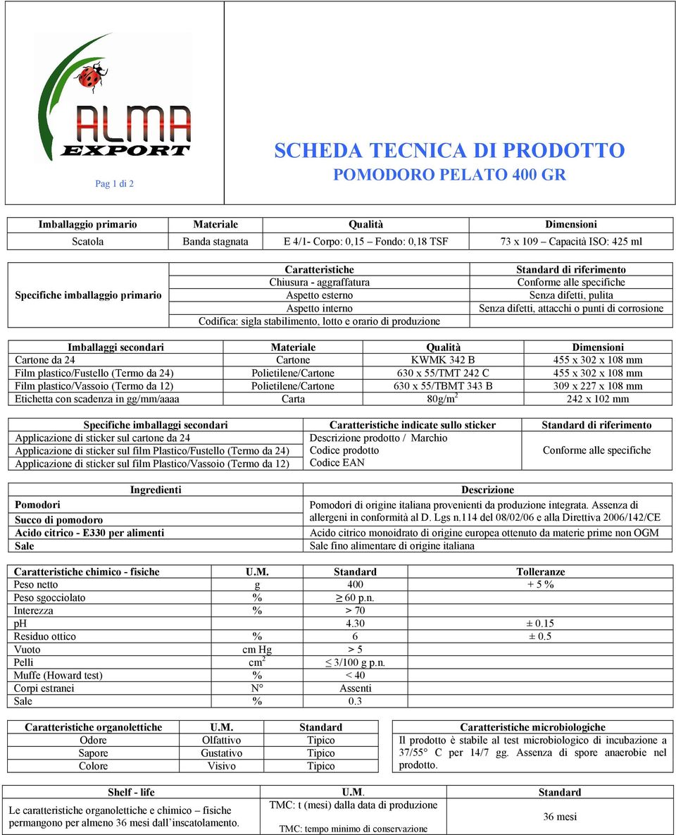 corrosione Imballaggi secondari Materiale Qualità Dimensioni Cartone da 24 Cartone KWMK 342 B 455 x 302 x 108 mm Film plastico/fustello (Termo da 24) Polietilene/Cartone 630 x 55/TMT 242 C 455 x 302